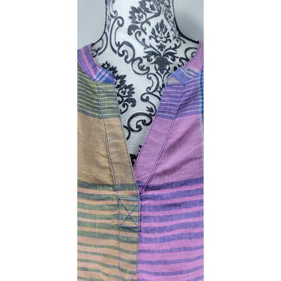 Beach Lunch Lounge Women's Cap Sleeve Striped Blouse Size Medium Multi Top Linen - Picture 4 of 10